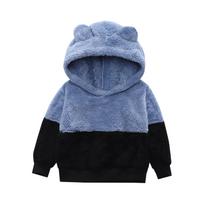 Kids' Color Block Hoodie Plush Winter Top 100 tamsiai mėlyna spalva