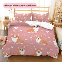 Cartoon Corgi Pattern Bedding Home Decoration Birthday Gift (1 * duvet cover + 2 * pillowcase, without core) 135x200cm
