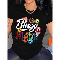 Bingo Night Graphic Print Women Casual Round Neck Short Sleeve All-Season Tee S balta
