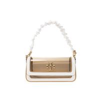 Tory Burch Kira Signature Double T Pattern Gathered Detail Thermoplastic PU Leather Tote Crossbody Shoulder Bag Small Women Bags 145599-020 Basic Set (Bag+Dust Bag)