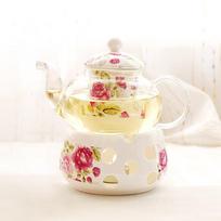 English Light Luxury Floral Teapot Set with Candle Heating Base - Heat-Resistant Glass for Afternoon Tea KTY