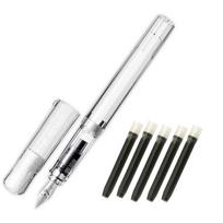 Pilot Kakuno Fine Nib Fountain Transparent Includes 5 Ink Black Pen, Barrel, Cartridges, juoda