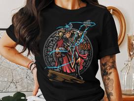 Norse God Thor T-Shirt, Nordic Mythology Tee, Viking Deity Graphic, Norse Religion Shirt, Ancient History T-Shirt XL