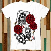 Queen King Hipsta Skull Gangster Poker Playing Card T Shirt Adult Unisex Men Women Retro Design Tee Vintage Top A4915 XL
