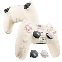 PlayVital PS5 Controller Silicone Cover with Sakura Kitten Grip Skin Thumb Grip Soft Rubber Protective Cover Japanese-style Design, Anti-slip + & dramblio kaulas