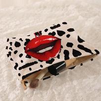 Durable Lip Design Corduroy Cosmetic Bag with Zipper for Travel and Everyday Makeup juoda