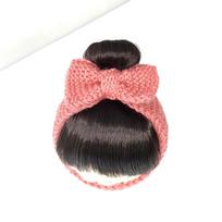 Cute Baby Girl Bun Wig Hat Cap Headbands Hairpiece Newborn Children Kids Girls Headwear Dectable Knitted Bow Hair Accessories