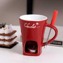 Chocolate Melting Fondue Mug,Cheese Sweet Simmer Mug with Fork for Romantic Date Night,Creative Fondue Cup for Birthday Gifts 1PCS raudona
