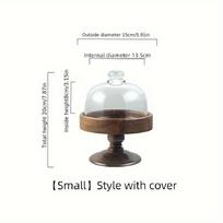 Wooden Cake Tray Acacia Fruit Plate with Glass Cover Dustproof Dessert Stand for Home Living Room