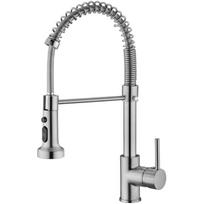 Dvigubo spyruoklio dvipusio denio tvirtinimo dizaino virtuvės kriauklės maišytuvas su ištraukiamu dušu (Black,Chrome) juoda