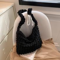 Nylon Drawstring Cloud Bag Y2K Ruched Messenger Bag Fashion Pleated Purse  Women juoda
