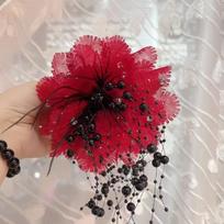 1 vnt. Elegantiškas tinklelio gėlės plaukų segtukas moterims Elegantiškas perlinis kutas Ryklio segtukas Madingas mergaitės arklio uodegos segtukas Plaukų aksesuarai 2 raudona