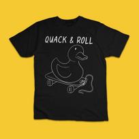 Quack & Roll Funny Skateboarding Duck Graphic T-Shirt M