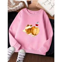 European Size Round Neck Sweatshirt with Cute Corgi Bear Butt And Drink Cup Print, Suitable for Autumn Winter Outerwear 110 rožinė