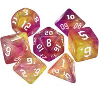 Family Party 7-Die Two-tone Dice Set Iridescent Glitter Polyhedral Dice Carved Pattern Dice Set Zijin