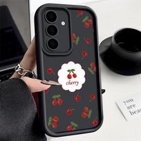 Matte Soft Phone Case With Cherry Print For Samsung S25 Ultra S24 FE S23 Plus A16 A56 A55 A36 A06 A26 A15 A35 A05 Lens Protection Shockproof TPU Cover Samsung S25