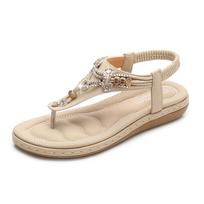 Fashion Summer Shoes for Women Fashion Bohemia Women Crystal Bead Flat Sandals Casual Flip Flops Slip on Sandalias Beach Shoes 35-42 35 abrikosas