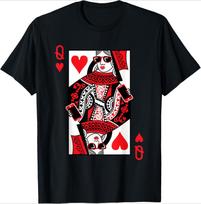 Queen of Hearts Black TShirt Retro Playing Cards Print Womens ShortSleeved Daily Wear Casual Loose Fit Basic Crew Neck Top S