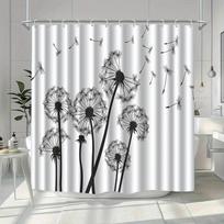 1Pc Dandelion Pattern Black And White Shower Curtain, Polyester Fabric, Machine Washable, Suitable For Bathroom Decoration W60H190(CM)-1 Pcs