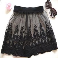 High Waist Lace Underskirt Slips Sweet Transparent Safety Skirt Petticoat Short Embroidery Flower Lining Petticoat Women M juoda