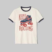 Retro Keep It Rolling Roller Skate Tee | Vintage 70's Rollerblade Graphic T-shirt S