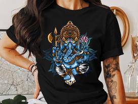 Lord Ganesha T-Shirt, Hindu Mythology Tee, Elephant God Apparel, Ganesha Worship Shirt, Deity Ganapati Design, Indian God Top S