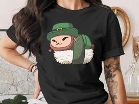Cute Sushi St. Patricks Day Leprechaun T-Shirt, Japanese Anime Gift, Kawaii Anime Sushi Shirt, Cute Japan Manga Art L