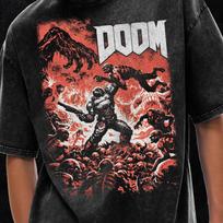 D00M Shirt, Vintage Doom, Sci-Fi Horror, Acid Wash Oversize T-Shirt - 250 GSM, Grunge & Goth Streetwear, Vintage Washed T-Shirt M