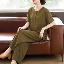 Women's Summer Two-Piece Short Sleeve Wide-Leg Pants Set 2XL