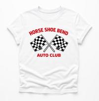 Horse Shoe Bend Auto Club T-Shirt, vintage racing car club gift, motorsport enthusiast graphic tee S