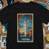Vienna Austria Travel Poster T-Shirt: Retro European City Graphic Tee 2XL gray