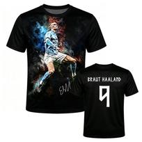 Norvegija Numeris 9 HAALAND Marškinėliai Futbolo T-shirt Unisex Gatvės stiliaus Vasariniai Apvalia kaklo Laisvalaikio Marškinėliai Madingi Grafiniai Viršutinė dalis S