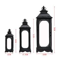 Lauko sodo metalinis žibintas vestuvėms vintažinis žvakidė stiklinis baltas didelis žibintų rinkinys (Black,12*12*35CM-S) juoda