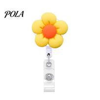 Flower Badge Reel Cute Reel, Retractable ID Card Smooth Pull Holder for Nurses, Office Workers, Managers, Students Reliable Clip geltona