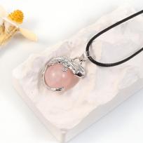 Women Necklace Natural Stone Malachite/Agates/Rose Quartz Lizard-Shaped Pendant Leather Chains Charms For Women Love Romantic Gift Rose Quartz