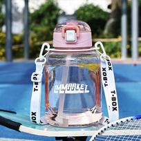 2L Large Capacity Ton Ton Bucket Will Carry Graduated Kettle Gym Water Cup Fitness Graduated Water Bottle 2L rožinė