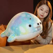 Kawaii Seal Plush Toys Cartoon Stuffed Soft Colorful Sea Lion Pillow Cute Sleeping Cushion Birthday Gift for Baby Kids 55cm white