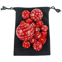 Polyhedral Dice Set, Game Dice Set Acrylic 15Pcs D4-D100 with Bag for DND Role Playing Game raudona