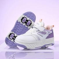 Children's Deformation Roller Skating Shoes 4 Wheel Skating Shoes Flying Roller Skate Sports Wheel Shoes Dual-use Racing Sneaker 29 gray