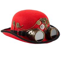 Wool Steampunk Top Hat With Detachable Goggles Industrial Gear Design Halloween Party Head Accessory Cosplay Headwear raudona