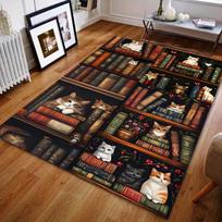 Knygų lentyna ir katės spaudinio kilimas miegamajam, svetainei, lovos šonui, sofos grindų kilimėlis, modernus namų dekoras, plotinis kilimas, greitas pristatymas 60 cm x 90 cm brown
