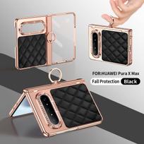 For Huawei Pura x Max Case Electroplated Leather Textured Glitter Diamond with Ring Hanging Anti-Fingerprint Phone Cover