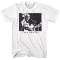 John Denver Playing Guitar BW White T-Shirt S