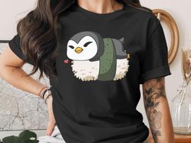 Cute Sushi Penguin T-Shirt, Japanese Anime Gift, Kawaii Anime Sushi Shirt, Cute Japan Manga Art 3XL
