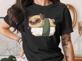 Cute Sushi Pug Dog T-Shirt, Japanese Anime Gift, Kawaii Anime Sushi Shirt, Cute Japan Manga Art M