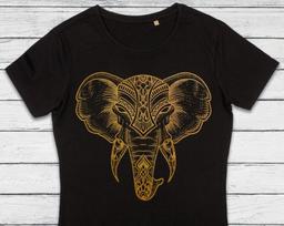Elephant T-Shirt, Gold Henna Print, Organic Cotton Tee S