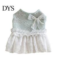 White Tutu Pet Dress Knitted Sleeveless Dog Dress, Puppy Princess Cute Girl Lightweight Apparel with Lace Faux Pearl Bow, Summer Female for Small Dogs S mėlyna