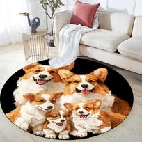 Corgi pattern round rug,Carpet Rug for Living Room Bedroom Playroom ,Non-slip Floor Mat,Holiday Gifts and Birthday Gifts. 80cmx80cm