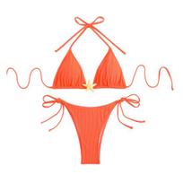 Women's Bikini Set Halter String Side Tie Two-Piece Swimsuit with Starfish Decor Sexy Triangle S oranžinė