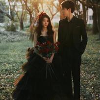 French veil cake skirt new winter engagement art test dress birthday party temperament long dress black S juoda